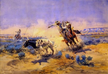 vaquero de indiana Painting - Vaqueros del cuadro del cuarto de círculo 1925 Charles Marion Russell Vaquero de Indiana